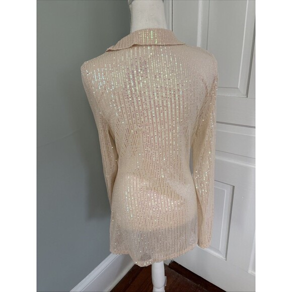 FREE PEOPLE SEQUIN Champagne Dream Top Blouse Sheer Sparkle Holiday Large - Picture 3 of 5